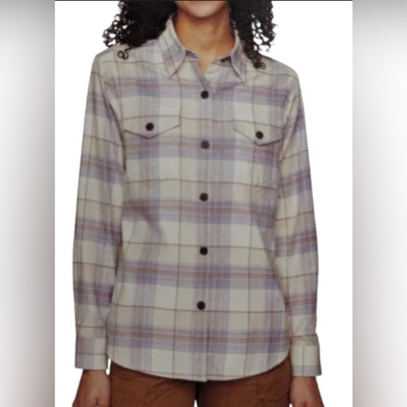 Tilly Women's soft Plaid Button Down Shirt - Cream and Blue - Picture 1 of 5